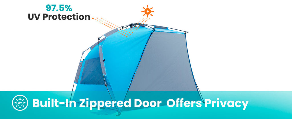 OutdoorMaster Pop Up 3-4 Person Beach Tent X-Large - Easy Setup, Portable Beach Shade Canopy Folding Sun Shelter with UPF 50+ UV Protection Removable Skylight Family Size (Blue)