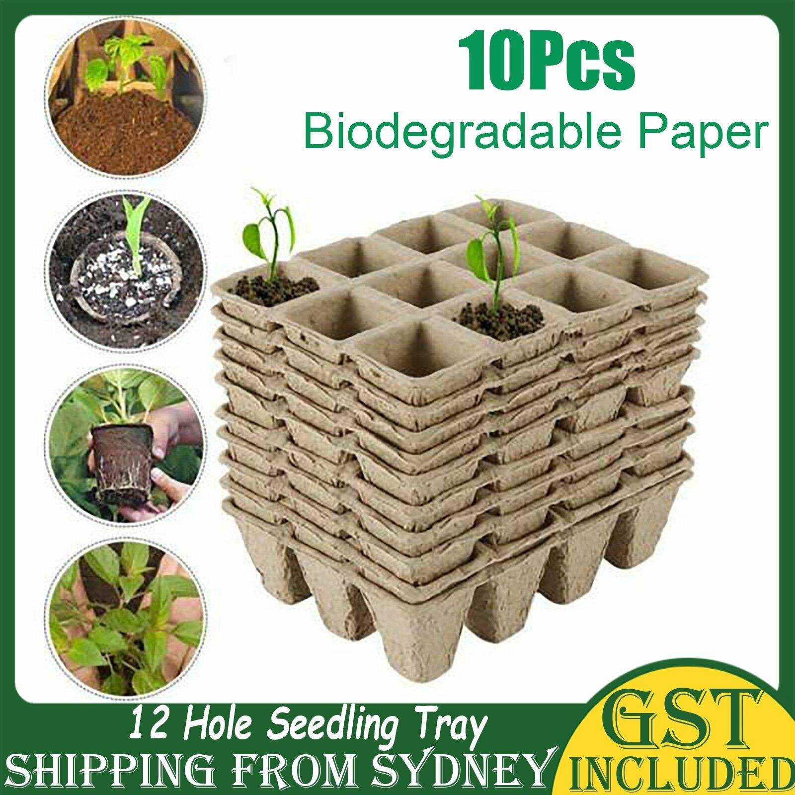 10pcs Biodegradable Seedling Trays 12-Hole Garden Starter