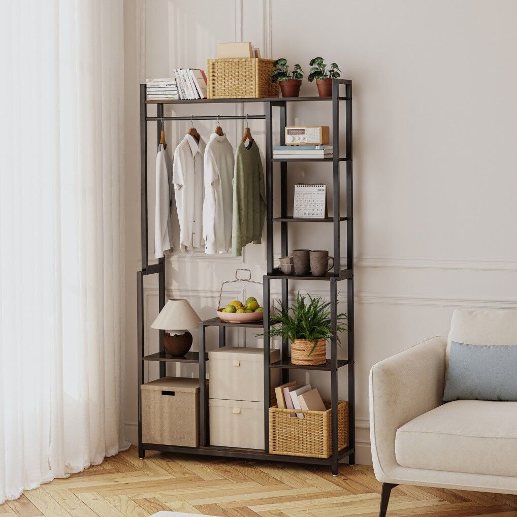 Plant Stand Shelf Rack with Hanging Rod Indoor Outdoor Display