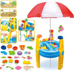 Outdoor Sand and Water Table Toy with Umbrella (28 Pcs Accessories)
