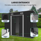 PlantCraft Galvanised Steel Garden Shed 2.38 x 1.31 x 1.82m, with 2 Sliding Doors, 2 Air Vents, Skillion Roof, Floor Frame