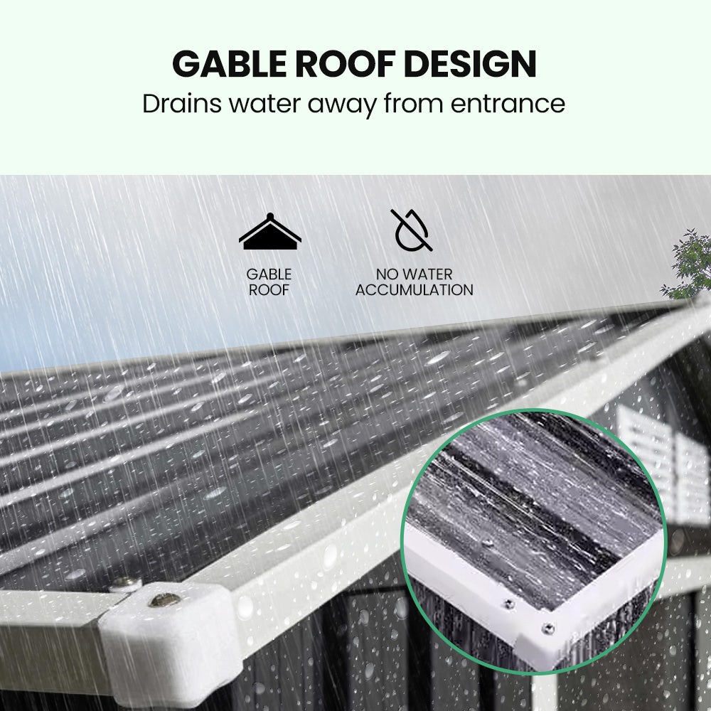 PLANTCRAFT Galvanised Steel Garden Shed 2.58 x 2.07 x 2.02m, with 2 Sliding Doors, 4 Air Vents, Gable Roof, Floor Frame, Black