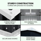 PLANTCRAFT Galvanised Steel Garden Shed 2.58 x 2.07 x 2.02m, with 2 Sliding Doors, 4 Air Vents, Gable Roof, Floor Frame, Black