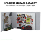 PLANTCRAFT Galvanised Steel Garden Shed 2.58 x 2.07 x 2.02m, with 2 Sliding Doors, 4 Air Vents, Gable Roof, Floor Frame, Black