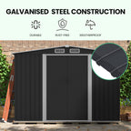 PlantCraft Galvanised Steel Garden Shed 2.58 x 3.13 x 2.02m, with 2 Sliding Doors, 4 Air Vents, Gable Roof, Floor Frame