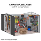 PlantCraft Galvanised Steel Garden Shed 2.58 x 3.13 x 2.02m, with 2 Sliding Doors, 4 Air Vents, Gable Roof, Floor Frame