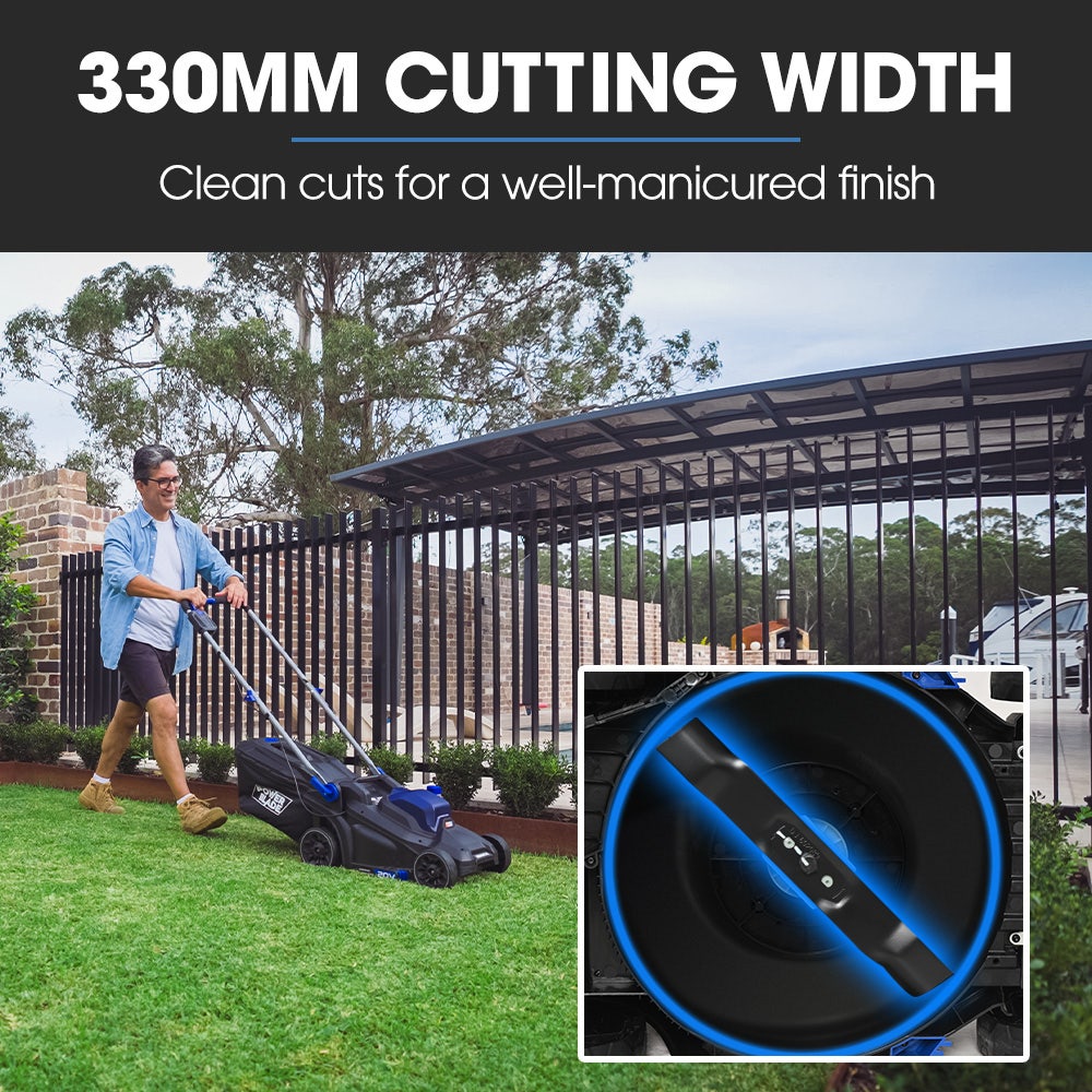 POWERBLADE 350CX 20V 13" Cordless Lawn Mower Kit, Fast Charger, 4Ah Battery, 5 Height, Brushless Electric, 330mm Cutting Path