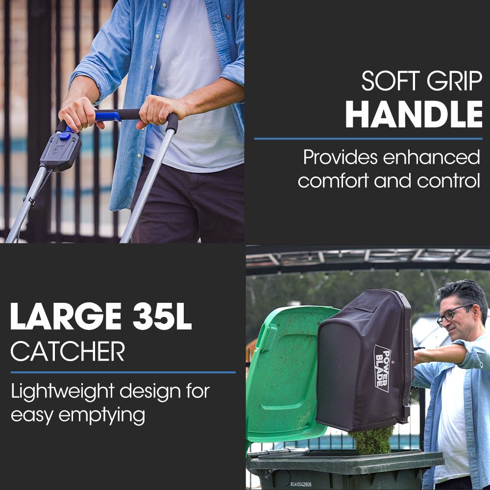 POWERBLADE 350CX 20V 13" Cordless Lawn Mower Kit, Fast Charger, 4Ah Battery, 5 Height, Brushless Electric, 330mm Cutting Path