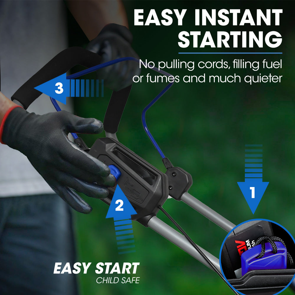 POWERBLADE 480CX 40V 17" Cordless Lawn Mower Kit, Fast Charger, 2 x 4Ah Batteries, 6 Stage Height, Brushless Electric, 430mm Cutting Path