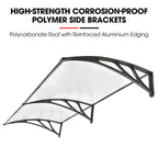 SHADE SHIELD 2x1m Aluminium Exterior Awning, Black DIY External UV Rain Protection Clear Polycarbonate Canopy Cover