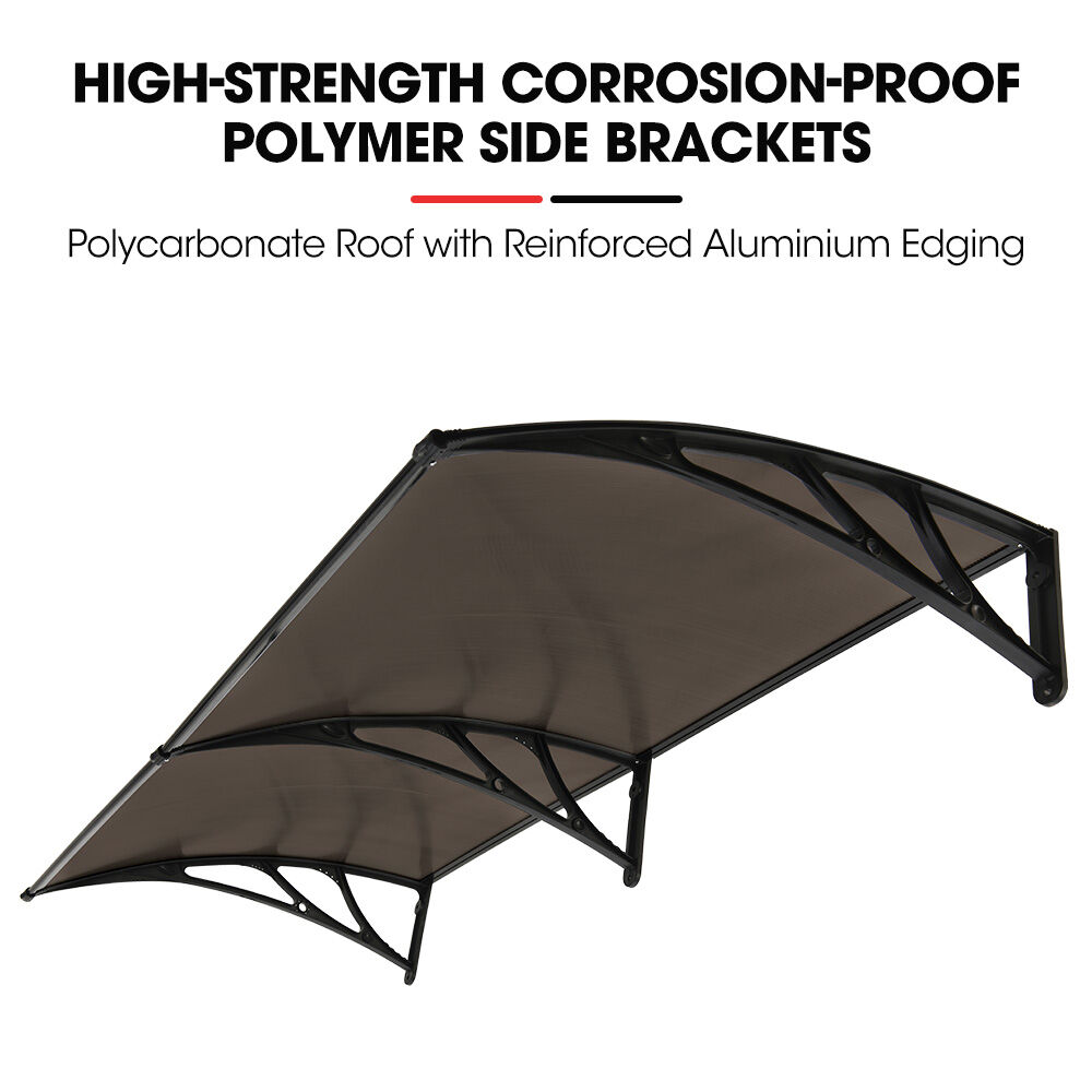 SHADE SHIELD 2x1m Aluminium Exterior Awning, Black DIY External UV Rain Protection Grey Tinted Polycarbonate Canopy Cover