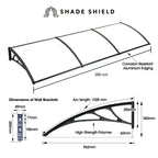 SHADE SHIELD 3x1m Aluminium Exterior Awning, Black DIY External UV Rain Protection Clear Polycarbonate Canopy Cover