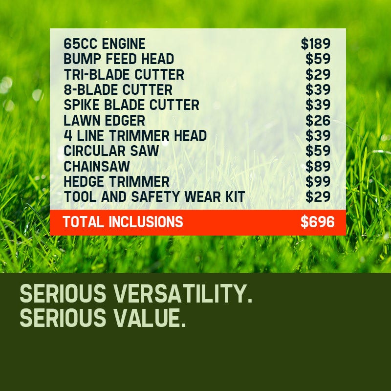 BAUMR-AG 65cc 9in1 Long Reach Garden Multi-tool, Pole Saw, Hedge & Line Trimmer, Brush Cutter, 12" Tree Trimming Pruning Chainsaw Bar