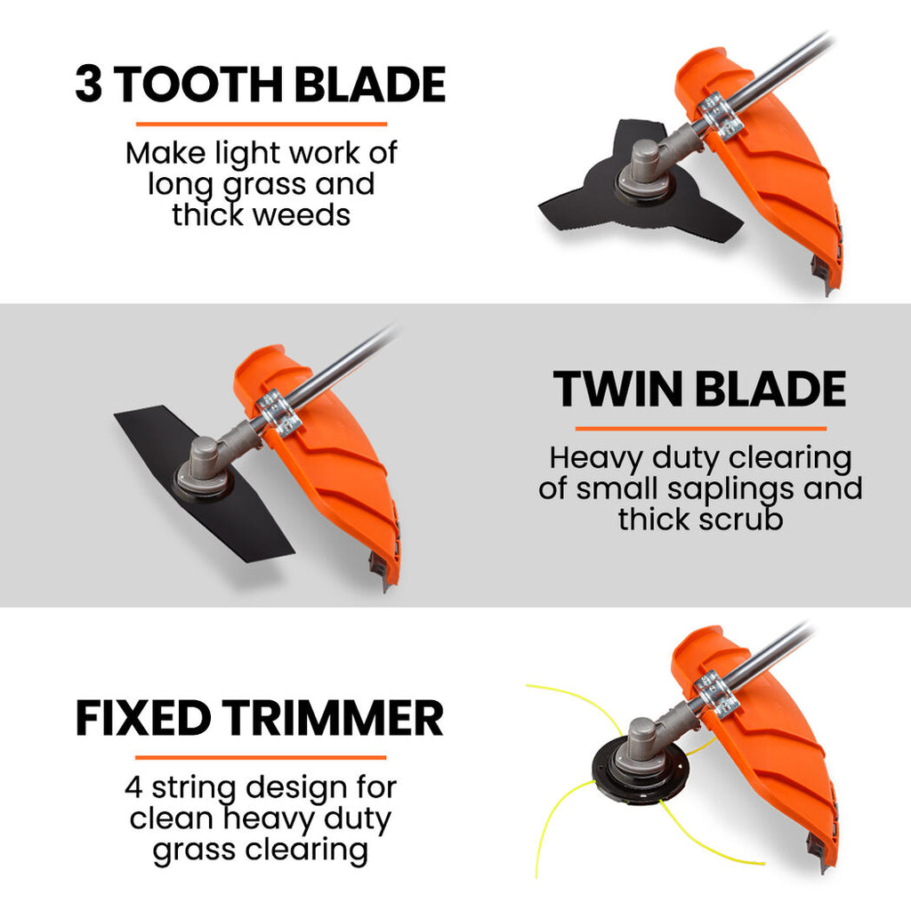 MTM 62cc 7in1 Brush Cutter Garden Multi-Tool , Pole Hedge & Line Trimmer, Bullhorn Handle, 12" Tree Trimming Pruning