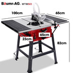 BAUMR-AG 2000W 255mm 10" Compound Table Saw, with Stand, Expandable Worktop, Vacuum Port, 45 Degree Bevel, +/- 45 Degree Mitre, Anti-tip