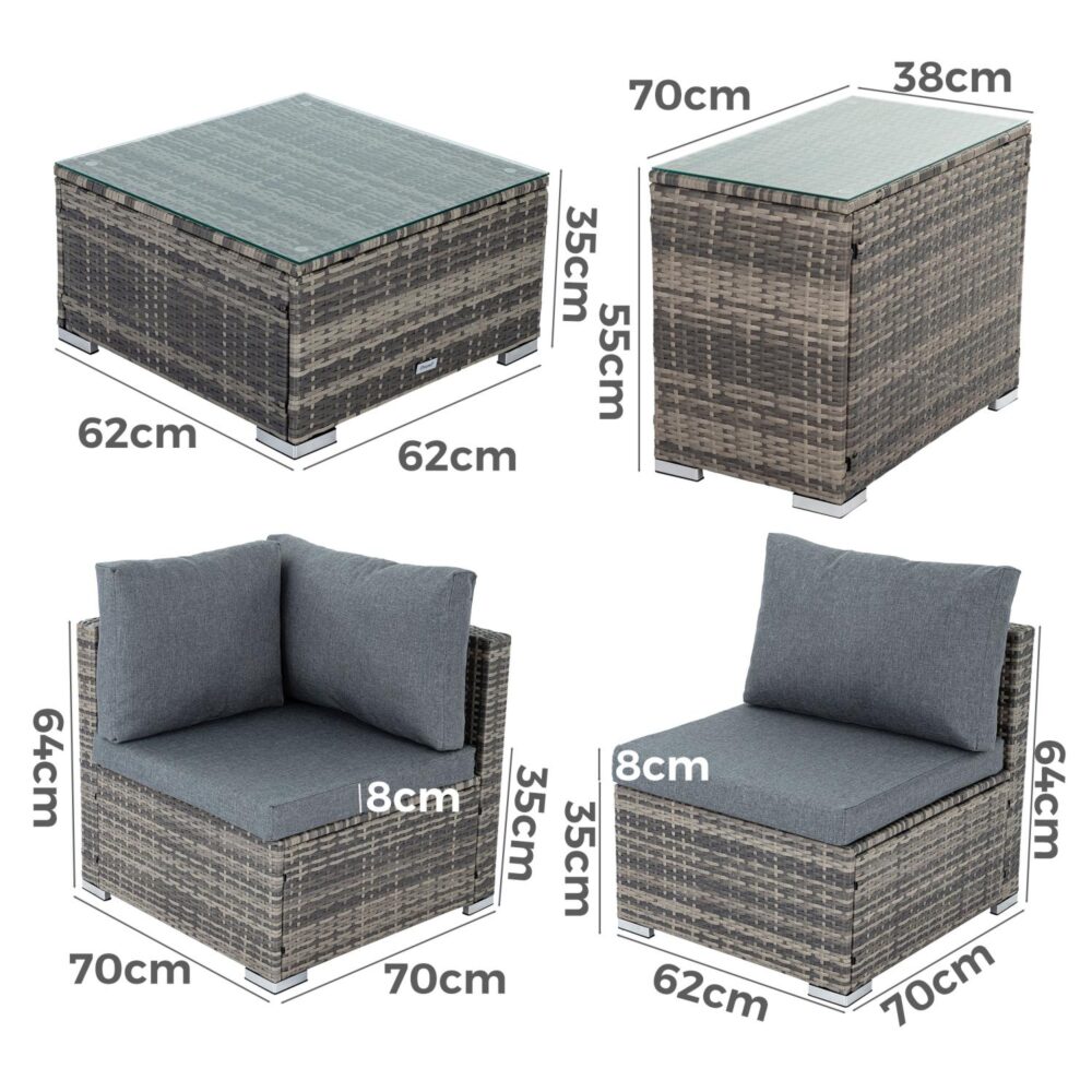 Outdoor Modular Lounge Sofa with Wicker End Table Set