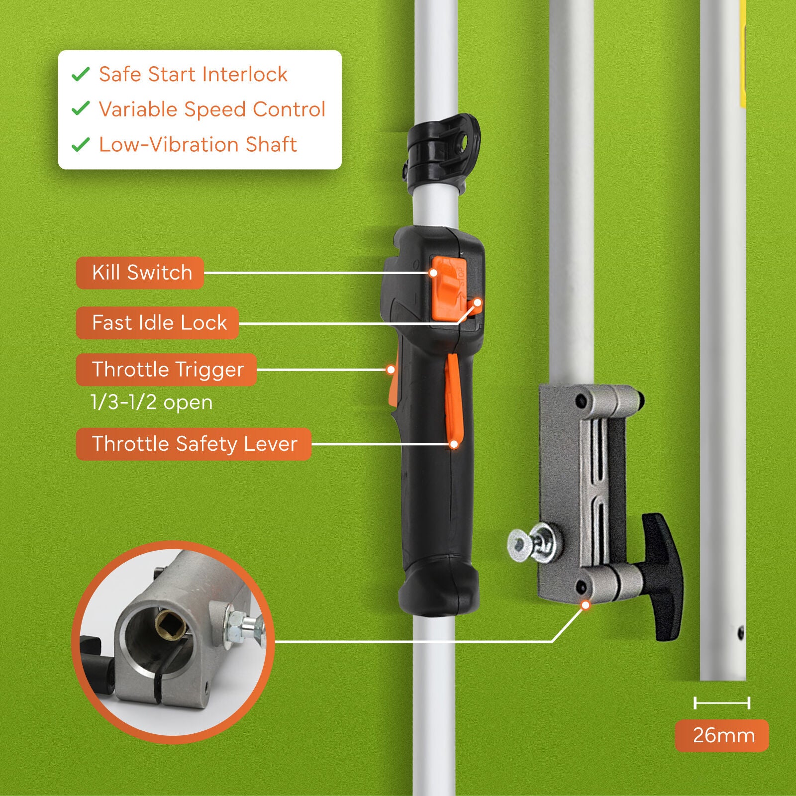 Dynamic Power 26cc Petrol Whipper Snipper Brush Cutter + 4 Blade