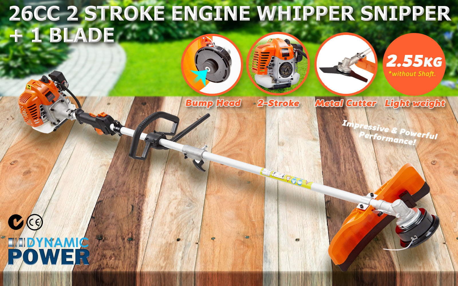 Dynamic Power 26cc Petrol Whipper Snipper Brush Cutter + 1 Blade