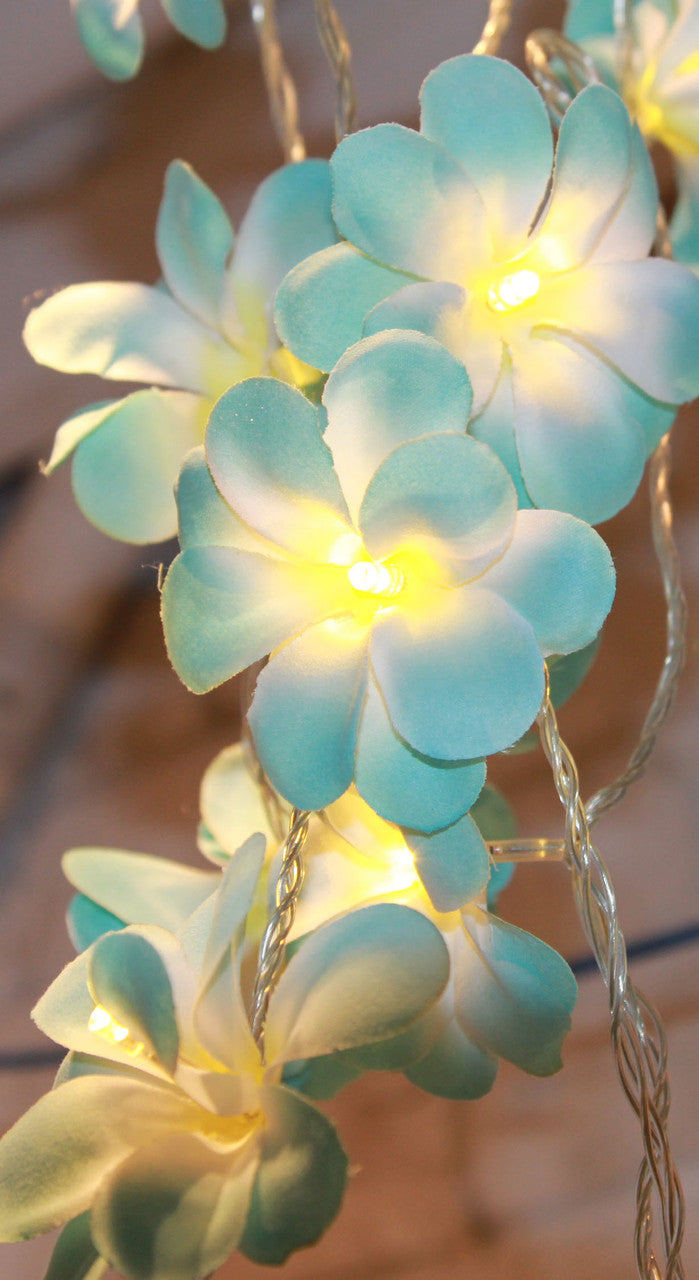 1 Set of 20 LED Tropical Blue Frangipani Flower Battery 3m String Lights Christmas Gift Home Wedding Beach Party Decoration Outdoor Table Centrepiece