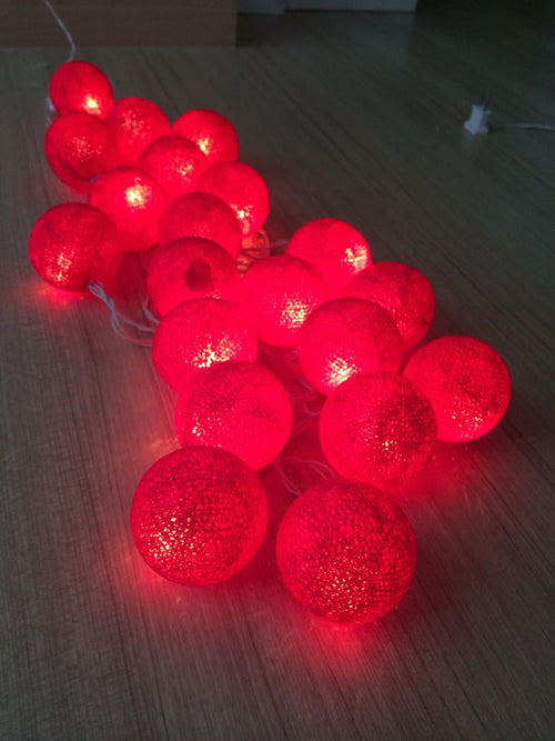 1 Set of 20 LED Red 5cm Cotton Ball Battery Powered String Lights Christmas Gift Home Wedding Party Bedroom Decoration Outdoor Indoor