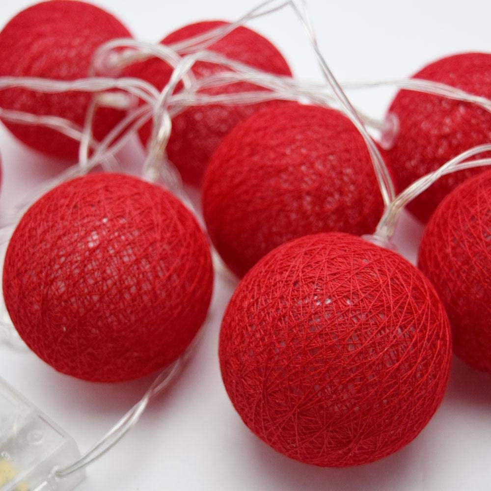 1 Set of 20 LED Red 5cm Cotton Ball Battery Powered String Lights Christmas Gift Home Wedding Party Bedroom Decoration Outdoor Indoor