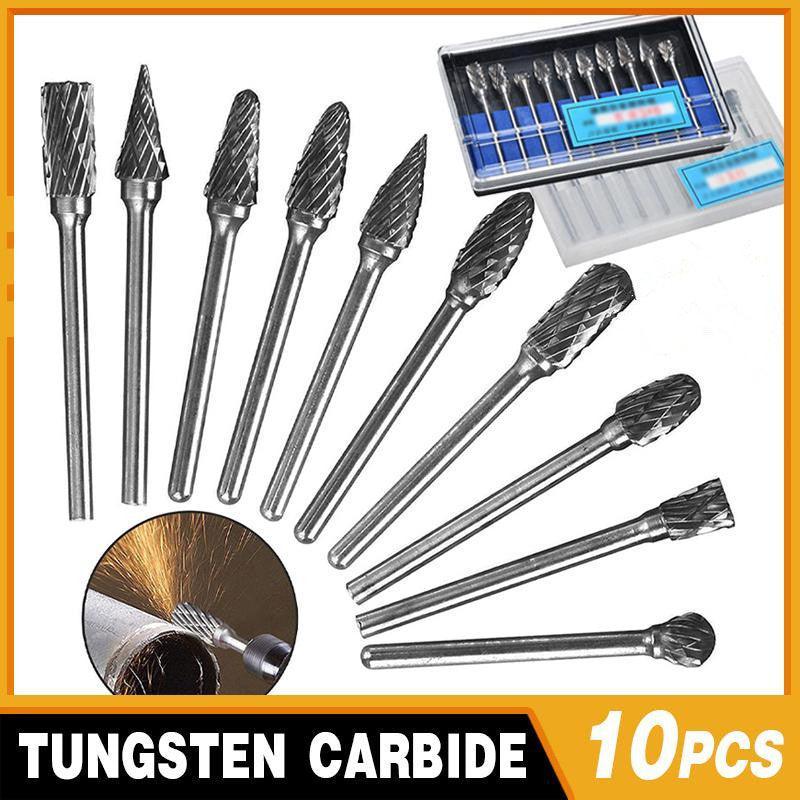10PCS Tungsten Carbide Rotary Burr Set for Rotary Tools and Dremel - Blue Box