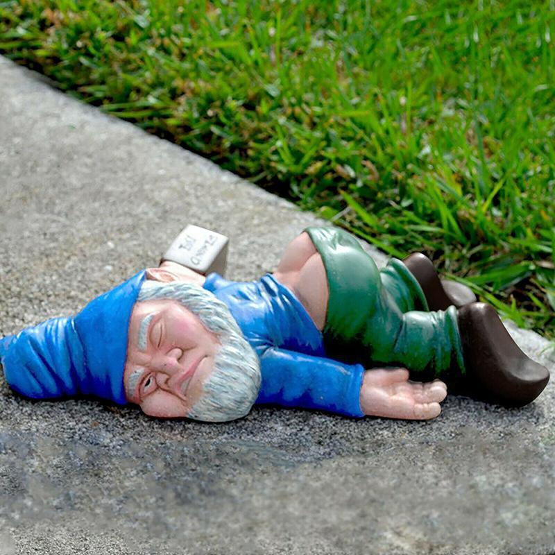 Funny Drunk Dwarf Garden Gnome Decor Yard Patio Ornament Rude Passed Out Statue