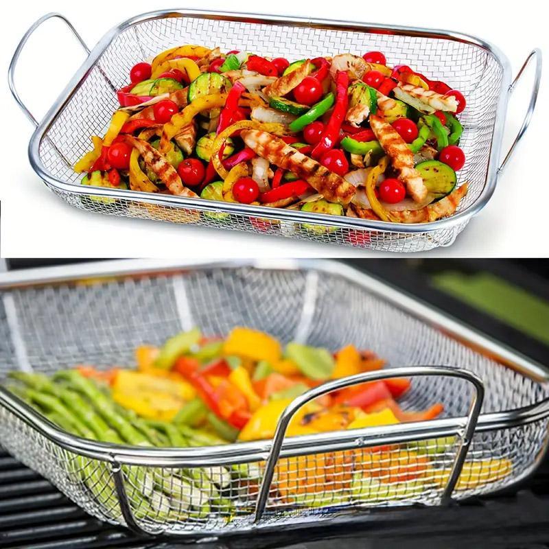 Stainless Steel Square Barbecue Basket Multifunctional Tray Grilling Vegetables