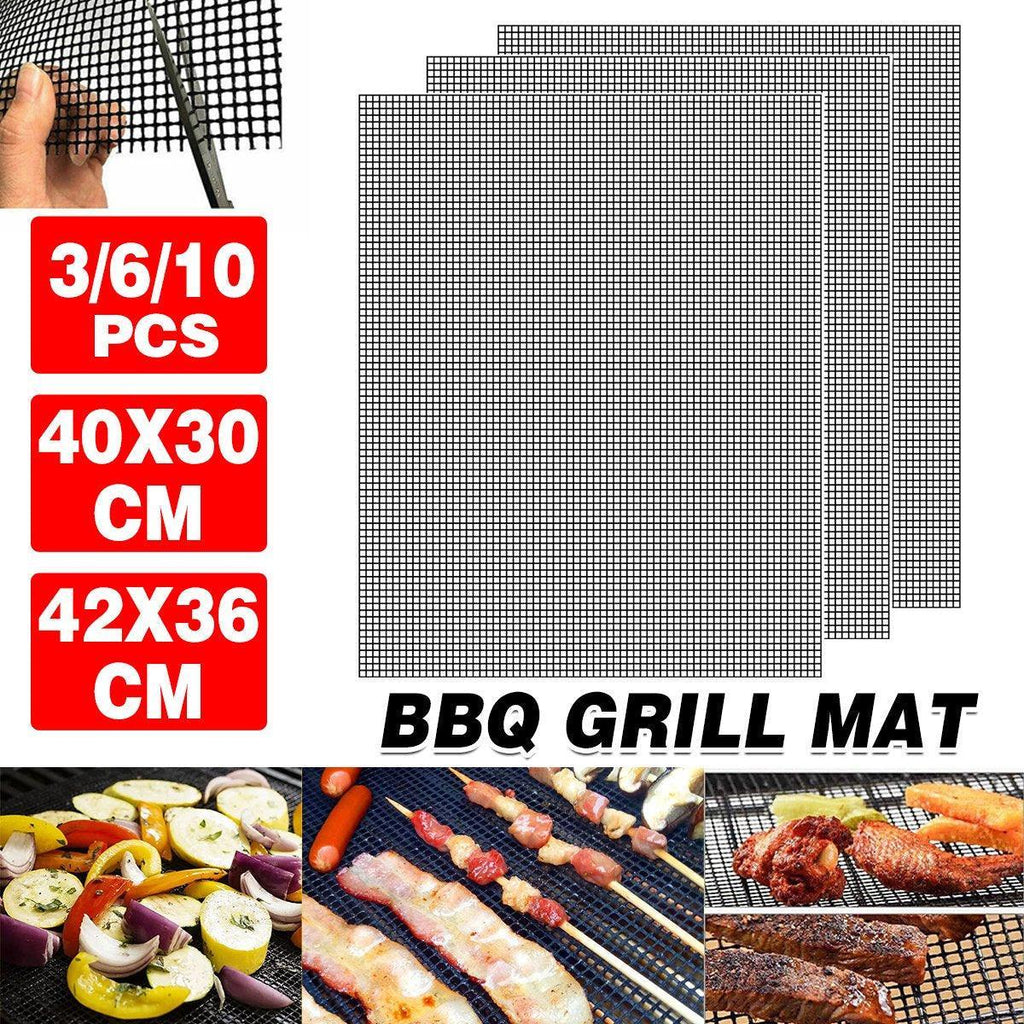 3/6/10PCS Non-Stick BBQ Grill Mat Mesh Liner Cooking Barbecue Sheet Baking Pad - 40X30cm-10PCS