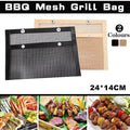24x14CM BBQ Grilling Mesh Reusable Bag Outdoor Camping Barbecue Grill Mats Cooking Pads - Black