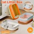 12L Semi Enclosed Large Cat Litter Box with Delivery Shovel Easy Clean Toilet - Green-Orange