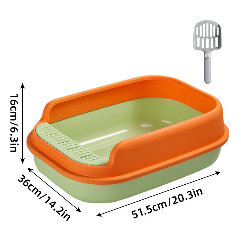 12L Semi Enclosed Large Cat Litter Box with Delivery Shovel Easy Clean Toilet - Green-Orange