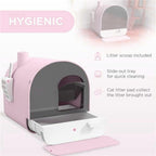 Fully Enclosed Cat Litter Pan Large Litter Box with Drawer Cat Toilet Tray - Green