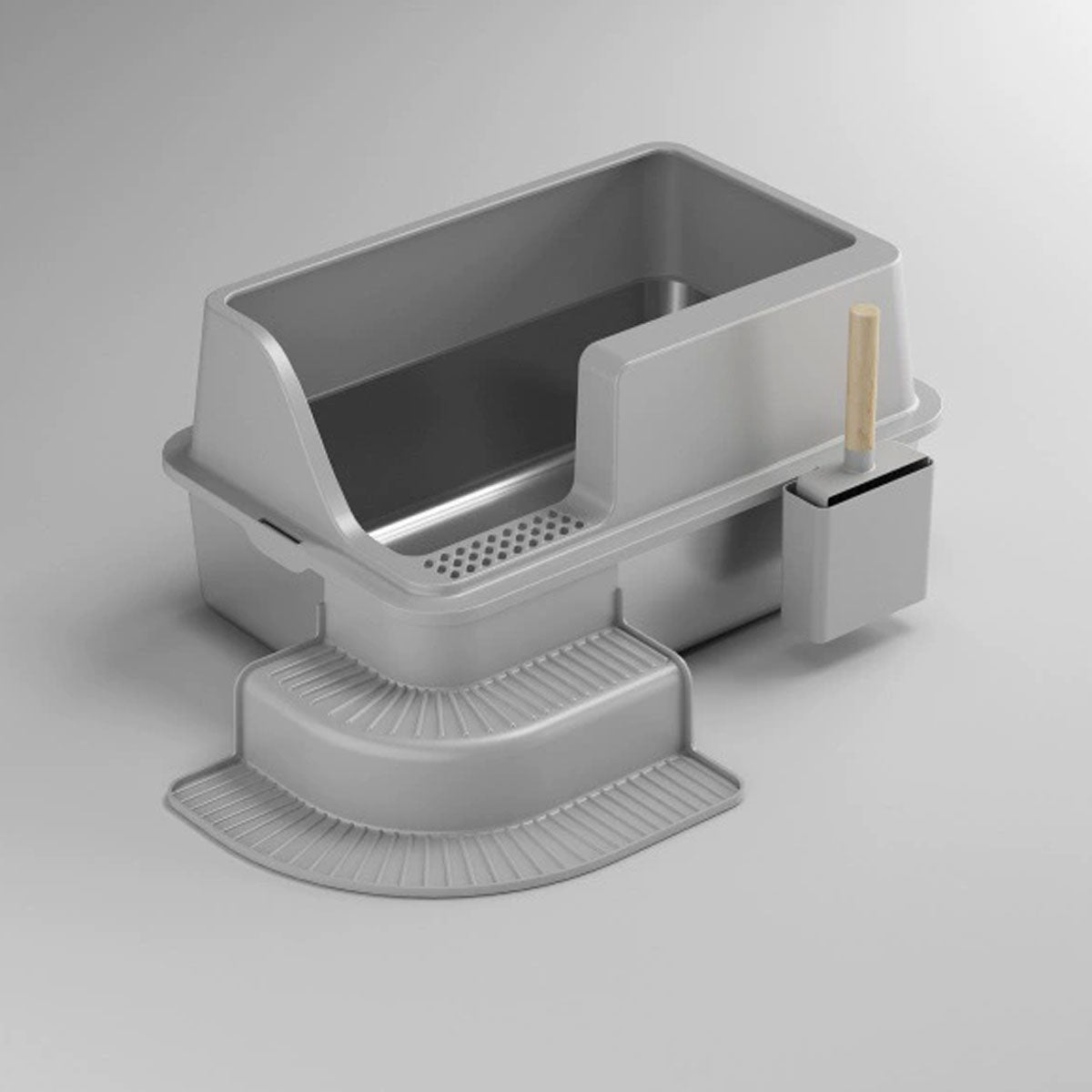 Semi Enclosed Large Stainless Steel Cat Litter Box Durable Easy Clean Cat Toilet