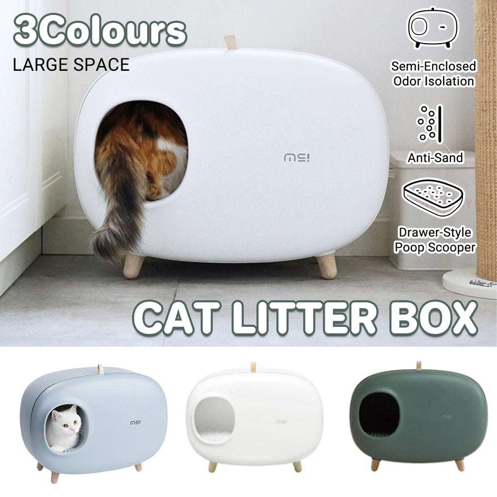 Cat Litter Box Semi-closed Cat Supplies Cat Toilet Drawer Large Cat Litter Box - White