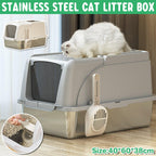 Durable Stainless Steel Cat Litter Box Pan Pet Toilet Odor Control Tray Large - White