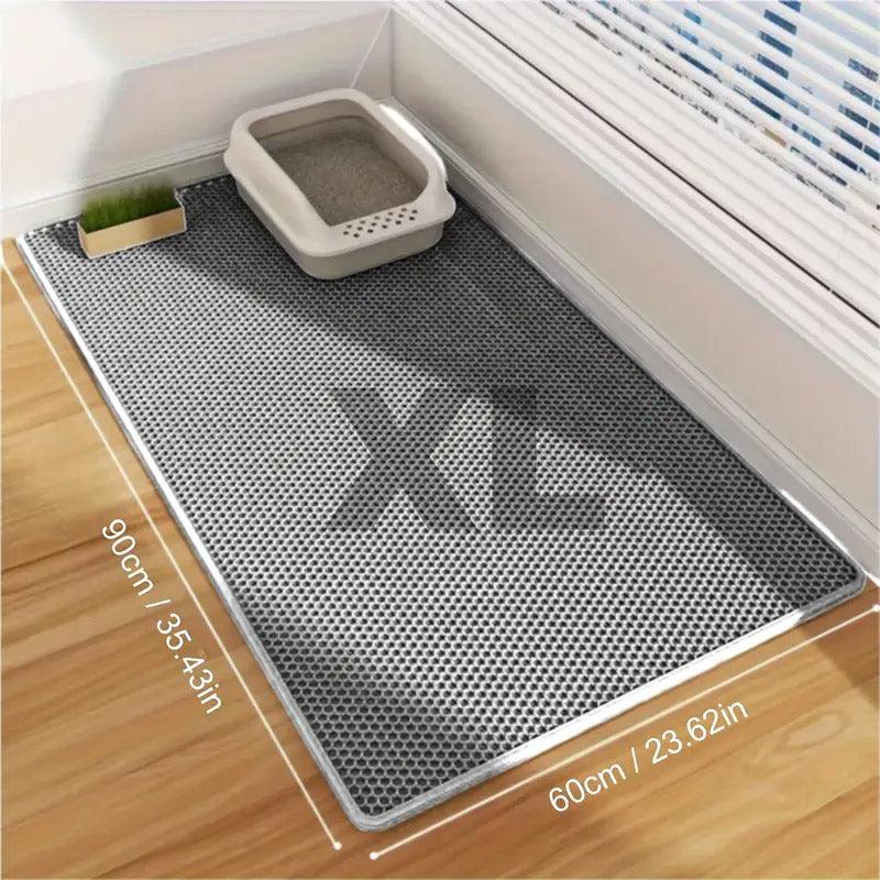 Large Double Layer Litter Mat Waterproof Non Slip Cat Trapping Pad Easy to Clean - 90x60cm