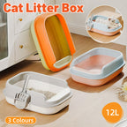 12L Semi Enclosed Large Cat Litter Box with Delivery Shovel Easy Clean Toilet - Purple-Pink