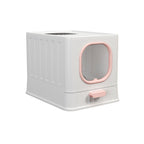 Pink Fully Enclosed Cat Litter Box Large Plastic Toilet for Cats with Lid Tray