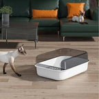 Litter Tray Box with Splash Guard and Wide Opening for Cats Open Top Design - Grey