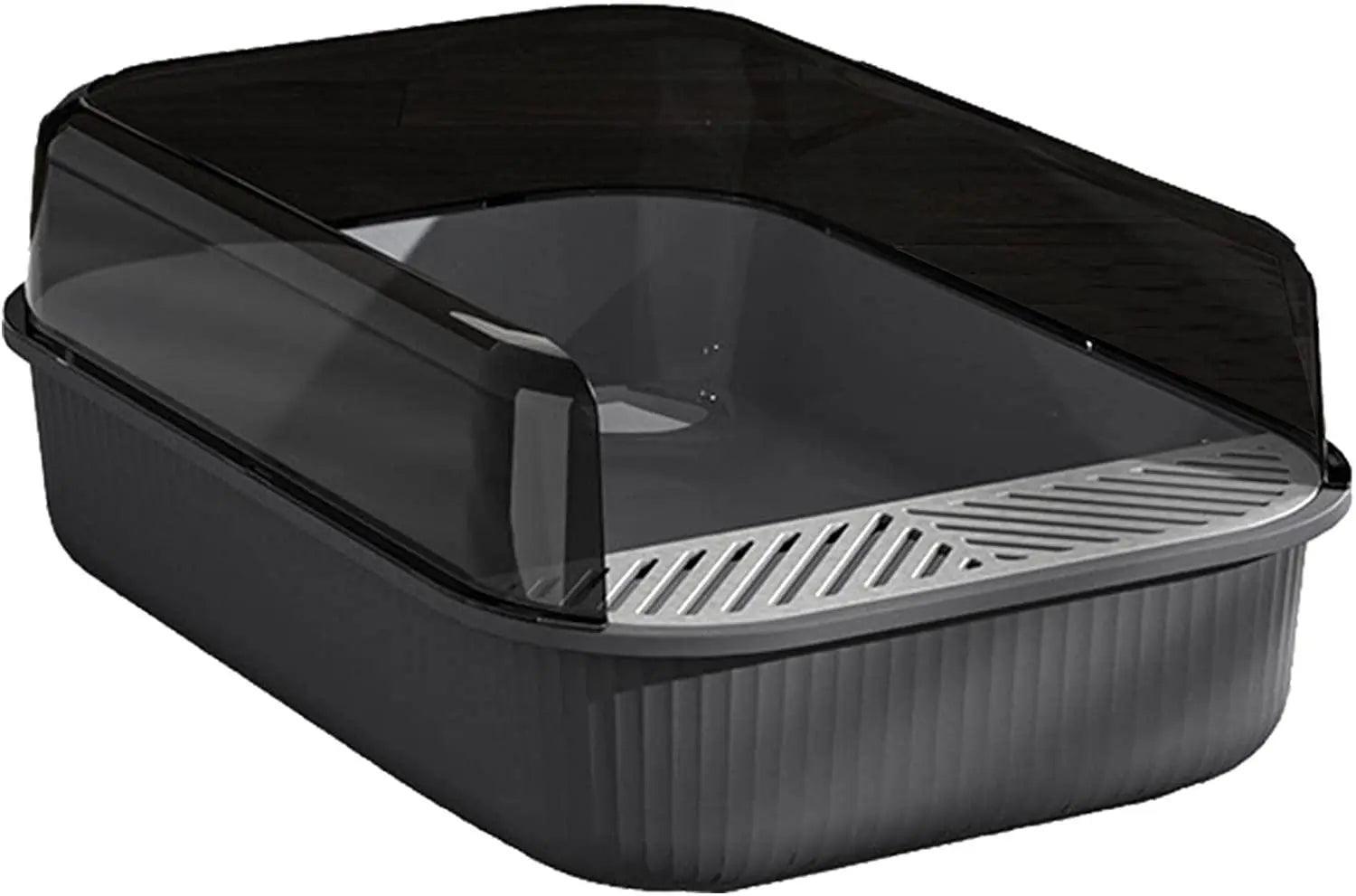 Litter Tray Box with Splash Guard and Wide Opening for Cats Open Top Design - Grey