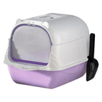 Enclosed Cat Litter Box Lid Scoop Splash Proof Lift Top Removable Toilet Tray - Purple