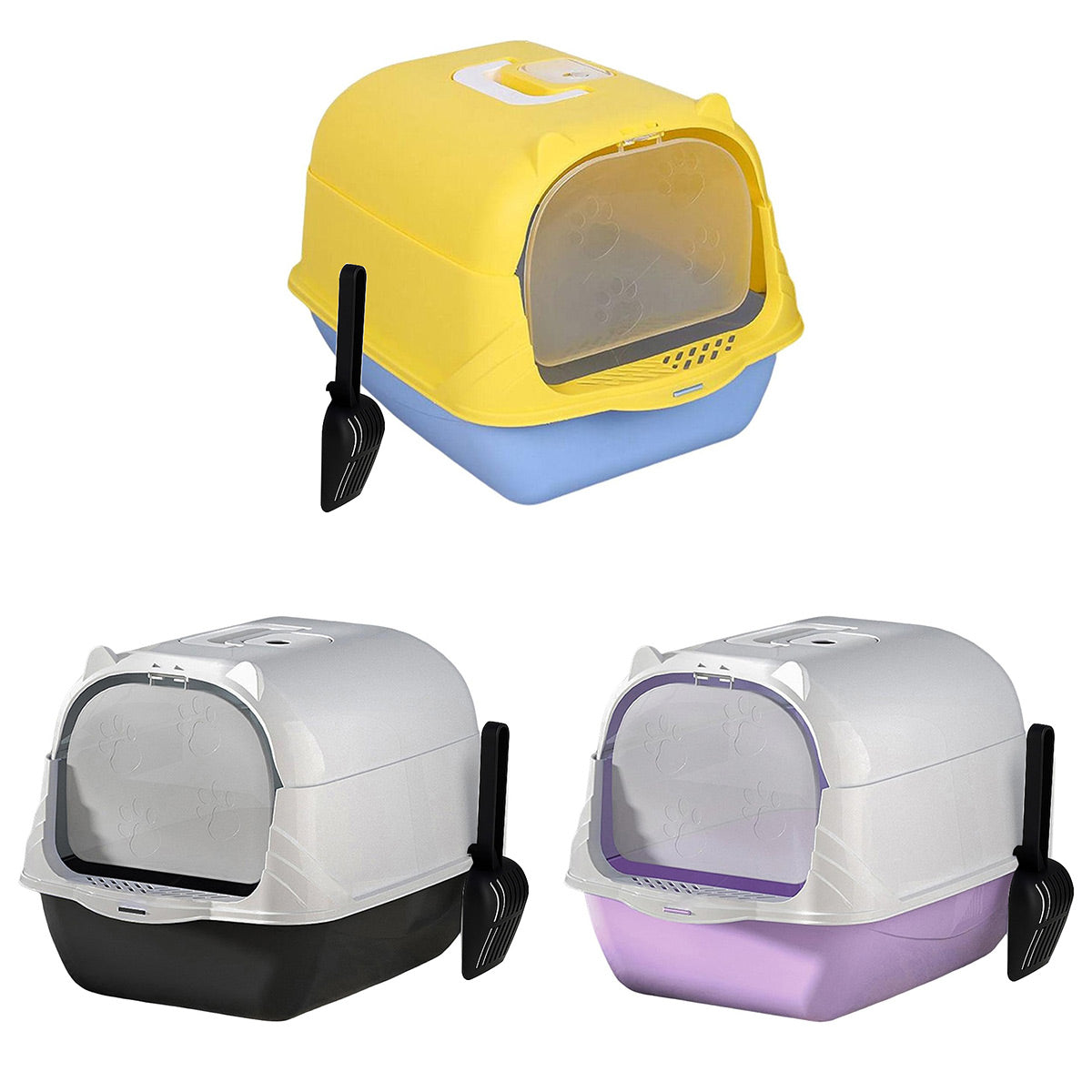 Enclosed Cat Litter Box Lid Scoop Splash Proof Lift Top Removable Toilet Tray - Blue Yellow