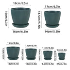 6PCS Simple Plastic Round Plant Pots Vertical Stripes Flower Pot Green Gardening - Green