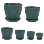 6PCS Simple Plastic Round Plant Pots Vertical Stripes Flower Pot Green Gardening - White
