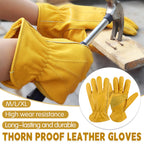 Golden Yellow Cowhide Work Gloves Full Finger Gardening DIY Home Maintenance Use - L