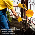 Golden Yellow Cowhide Work Gloves Full Finger Gardening DIY Home Maintenance Use - L