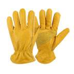 Golden Yellow Cowhide Work Gloves Full Finger Gardening DIY Home Maintenance Use - L