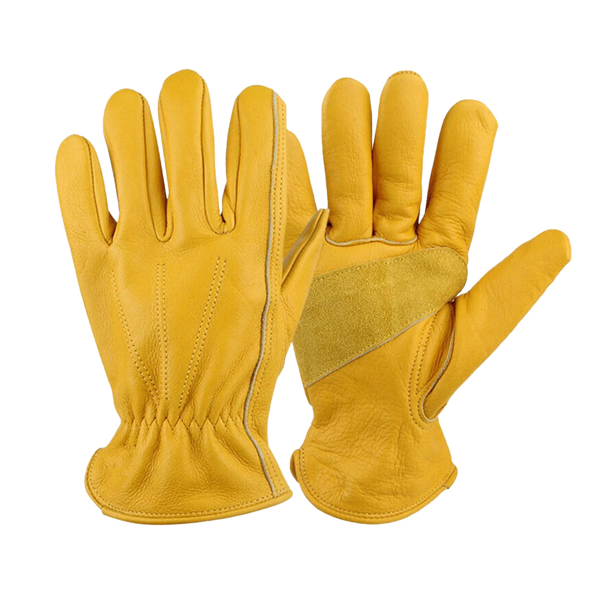 Golden Yellow Cowhide Work Gloves Full Finger Gardening DIY Home Maintenance Use - L