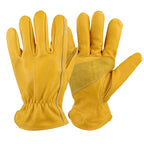 Golden Yellow Cowhide Work Gloves Full Finger Gardening DIY Home Maintenance Use - L